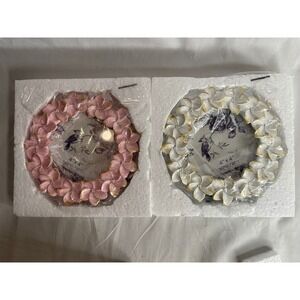 Barydat 4 Pcs Round Floral Photo Frames 4x4 Pink White Gold Plumeria Decor NEW